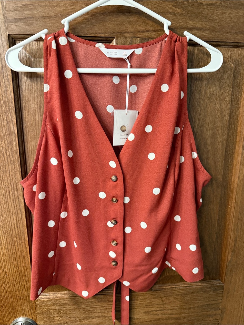 LC Lauren Conrad Rust Red Polka Dot Button-Front Camisole
